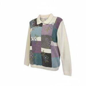 Alfred Dunner Chenille Sweater Floral Patchwork Grandma Size Large